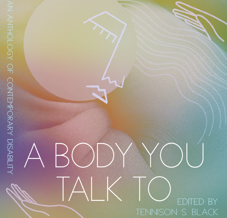 A square book cover with a host of soft pastel colors and an abstract face above the book title: A Body You Talk To