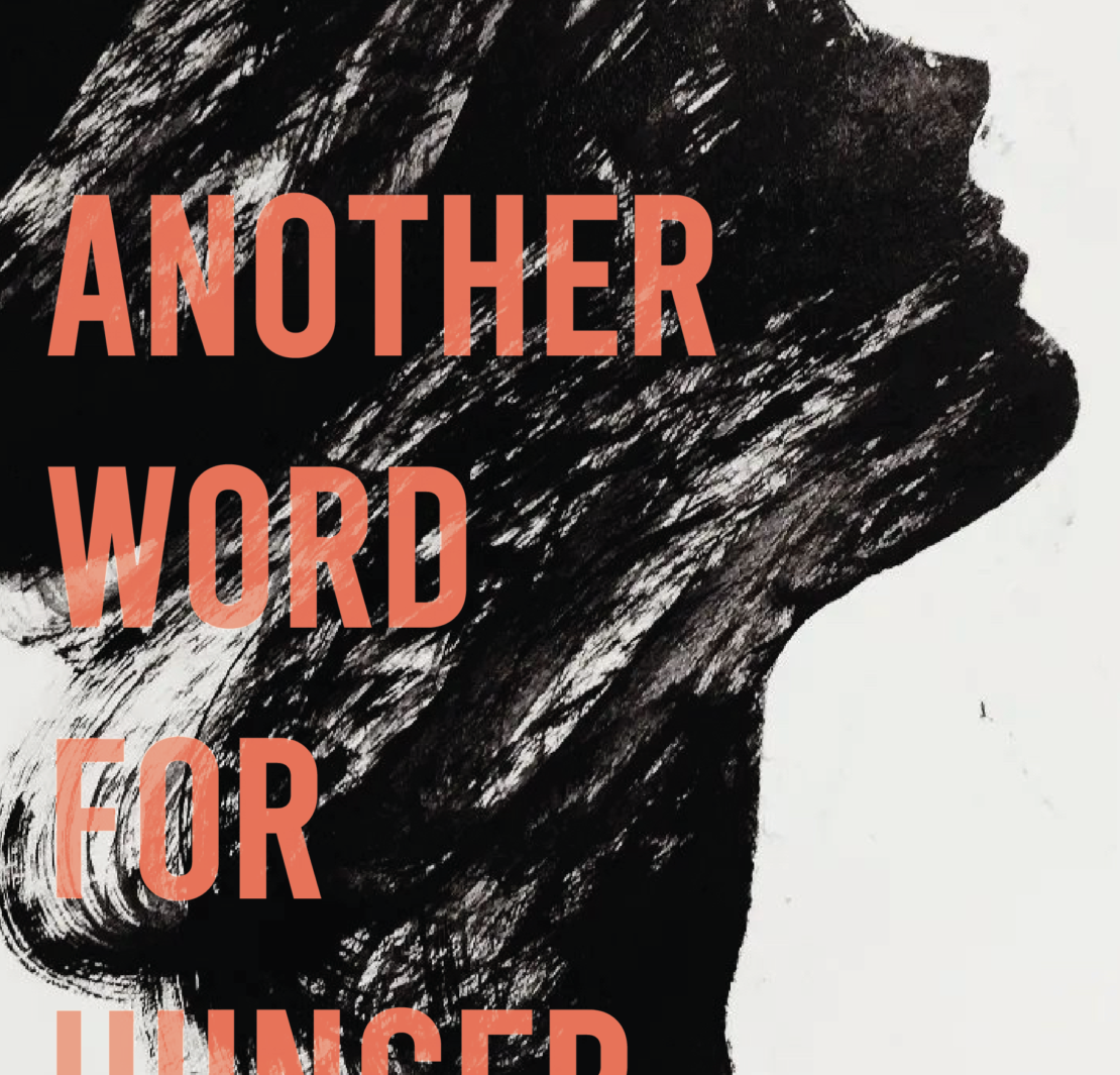 Cover image for Another Word for Hunger by Heather Bartlett featuring a black silhouette of a femme face on a white background.