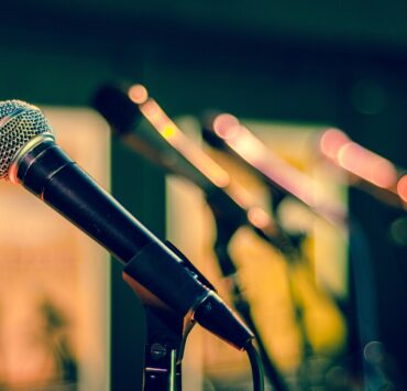 A line of microphones.